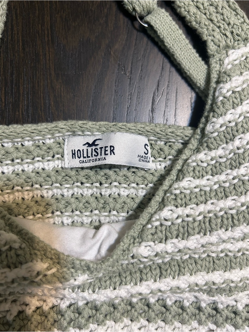 Hollister Olive Green & White Striped Crochet Crop Tank - Picture 9 of 11